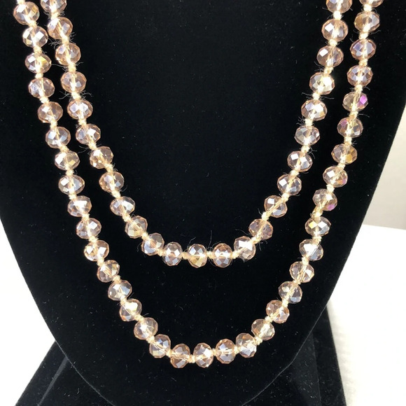 2/$30 Glass Faceted Necklace Aurora Borealis Smoky Sparkle Longline - Picture 4 of 17